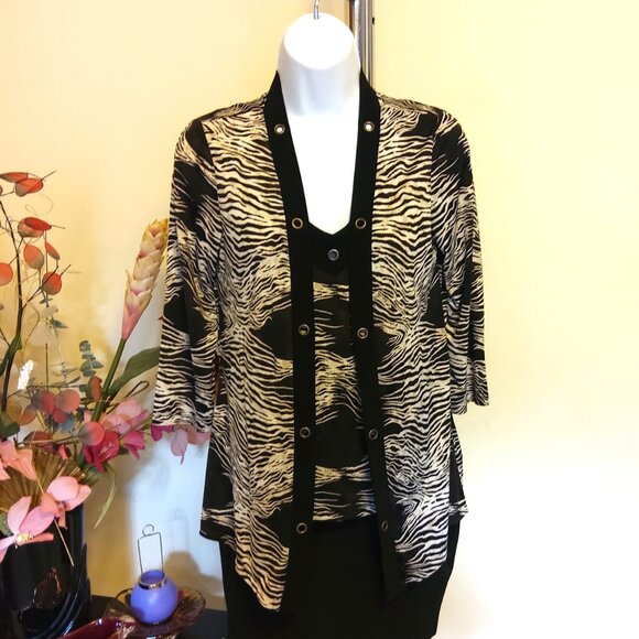 NWOT NueVa Women’s Brown Cream Printed 2 Piece Camisole Blouse Set Size 8 M - Picture 5 of 10